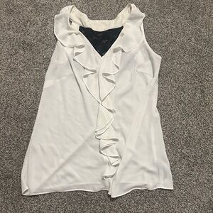 AB Studio White Ruffled Blouse with Black Accent
